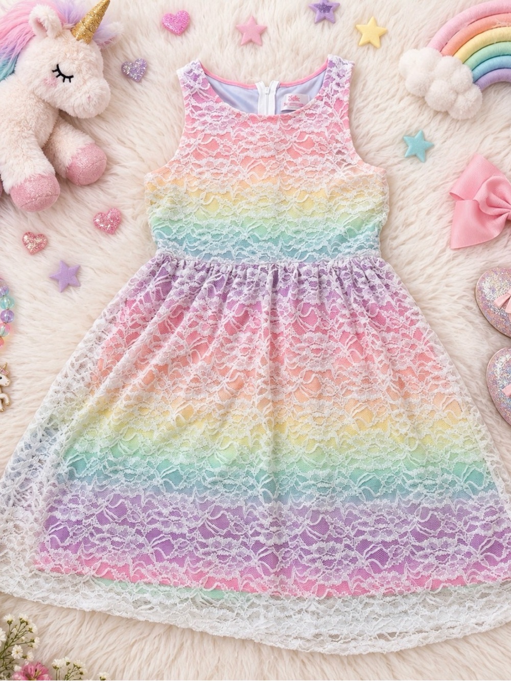 Pastel Rainbow Lace Girls' Dress
